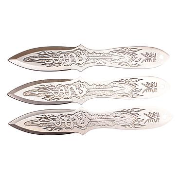 9" Silver Stainless Steel Dragon 3 Piece Throwing Knife Set