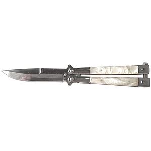 Mirror Polished Butterfly Knife - White Pearlized Insert