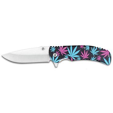 Marijuana Leaf Assisted Opening Knife - Black Light Special