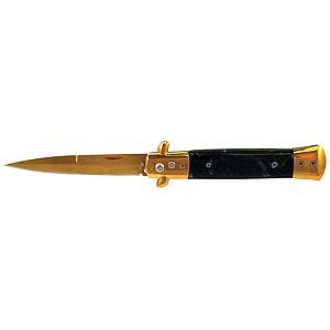 Milano Stiletto Switchblade - Black Marble Handle with Gold Blade