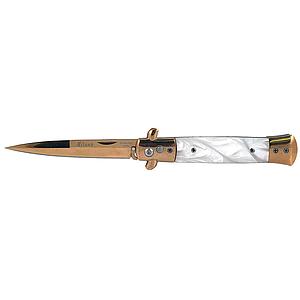 Milano Stiletto Switchblade - White Marble Handle with Gold Blade